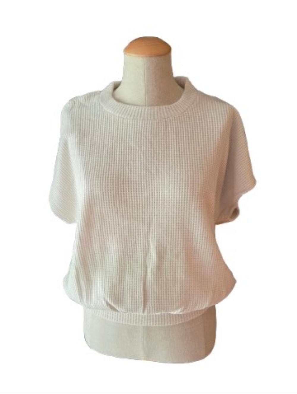 Zenana Beige Short-Sleeve Waffle Knit Pullover NWOT